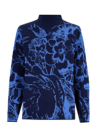 Dámský svetr HAJO 19817 633 D Pulli Blütenjacquard 633 marine/bleu