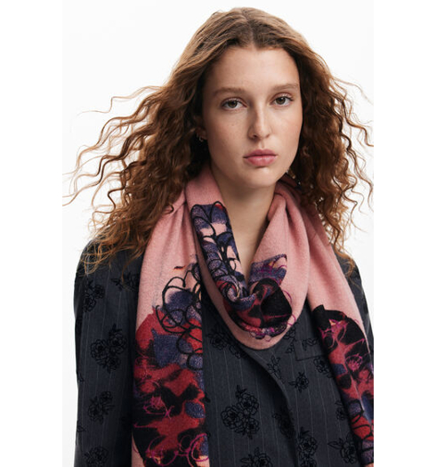 Dámský šátek Desigual 24WAIA20 3044 SCARF FLOWER SCRIBBLE LACROIX 3044 RED - DESIGUAL - 24WAIA20 3044 SCARF FLOWER SCRIBBLE LACROIX