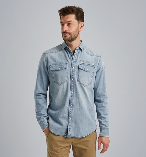 Pánská jeans košile PME LEGEND PSI2411252 BLD Long Sleeve Shirt Bleach Indigo denim - PME LEGEND - PSI2411252 BLD Long Sleeve Shirt Bleach Indigo denim