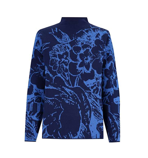 Dámský svetr HAJO 19817 633 D Pulli Blütenjacquard 633 marine/bleu - HAJO - 19817 633 D Pulli Blütenjacquard