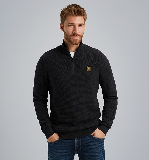 Pánský svetr PME Legend PKW2410301 999 Half zip collar cotton - PME LEGEND - PKW2410301 999 Half zip collar cotton